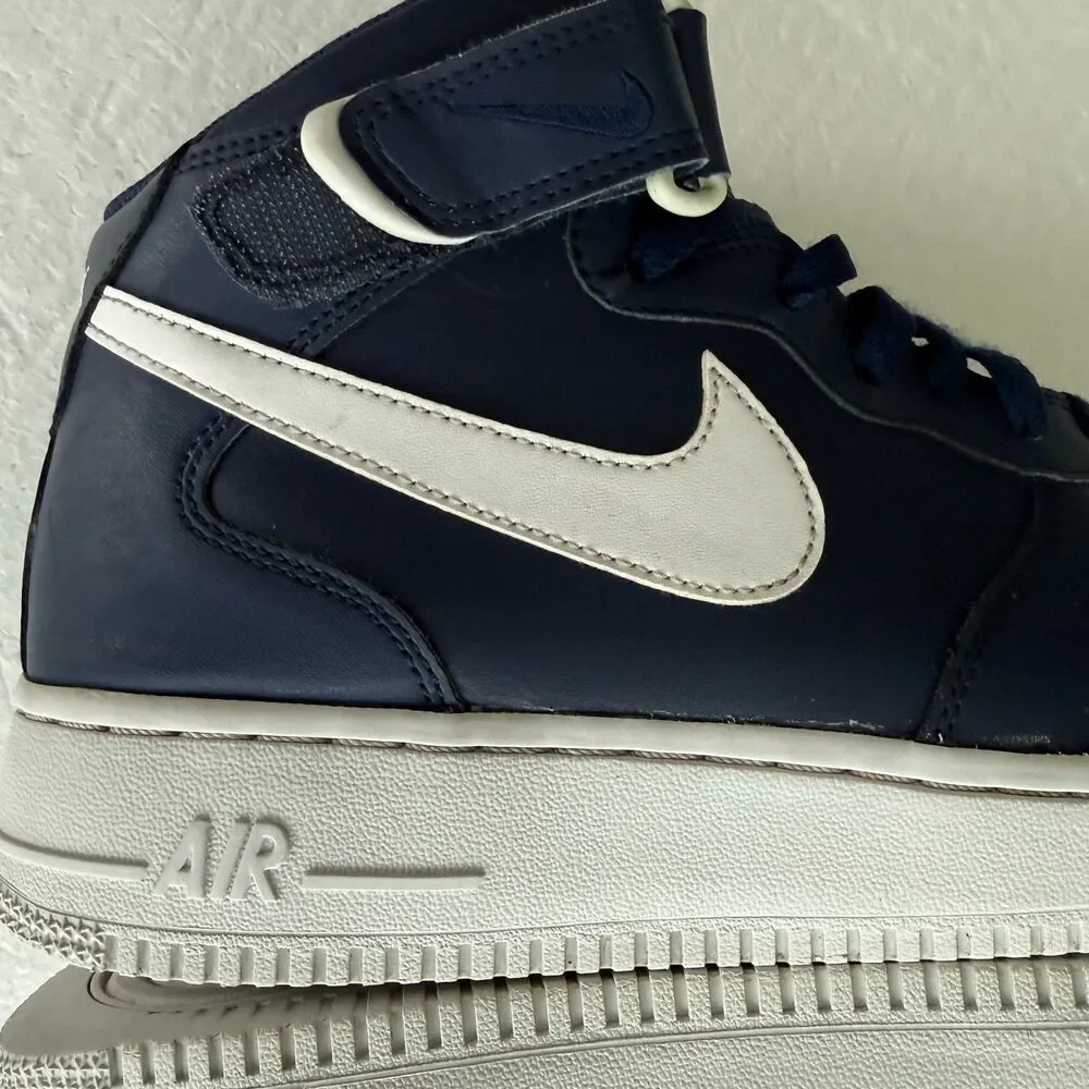 Size 9.5 - Nike Air Force 1 Mid Navy Blue White Men's Sneakers Shoes 315123-407 - Picture 9 of 9